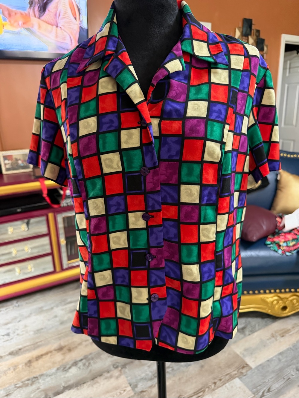 Vintage 90’s Joan Leslie Colorblock Short-Sleeve Camp Collar Shirt - Multicolor